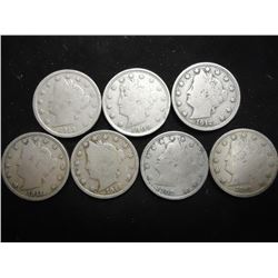 7 ASSORTED LIBERTY "V" NICKELS PARTIAL LIBERTY'S