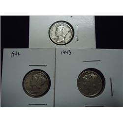 1941-S,42 & 1943 MERCURY DIMES