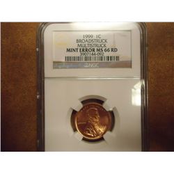 ERROR 1999 LINCOLN CENT BROADSTRUCK MULTISTRUCK NGC MINT ERROR MS66RD