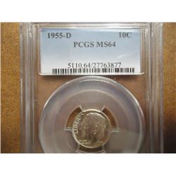 1955-D SILVER ROOSEVELT DIME PCGS MS64