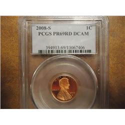 2008-S LINCOLN CENT PCGS PR69RD DCAM