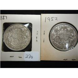 1951 & 1952 CANADA SILVER 50 CENTS