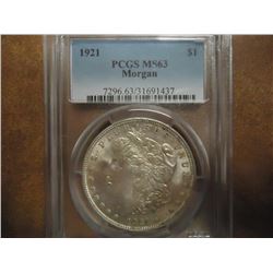 1921 MORGAN SILVER DOLLAR PCGS MS63
