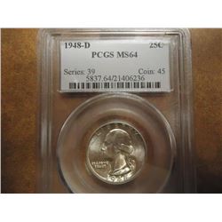 1948-D WASHINGTON SILVER QUARTER PCGS MS64