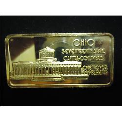 1 TROY OZ .999 FINE SILVER INGOT GOLD PLATED OHIO