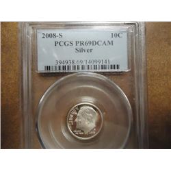 2008-S SILVER ROOSEVELT DIME PCGS PR69 DCAM
