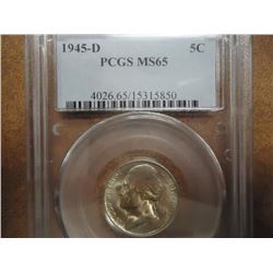 1945-D 35% SILVER JEFFERSON WAR NICKEL PCGS MS65