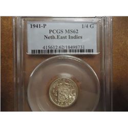 1941-P NETHERLANDS EAST INDIES 1/4 GULDEN PCGS MS62