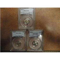 3-PCGS ROOSEVELT DIMES SEE DESCRIPTION 2002-P PCGS MS67, 2004-P PCGS MS67 AND 2005-D PCGS MS67 SATIN