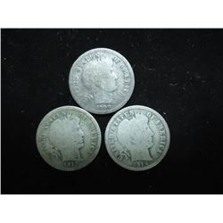 1909,1912-S & 1914 BARBER DIMES