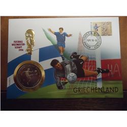 1994 ZAMBIA 2000 KWACHA US WORLD CUP PF COIN IN POSTAL COVER