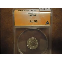 1946-B SWISS SILVER 1/2 FRANC ANACS AU53