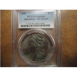 1885 MORGAN SILVER DOLLAR PCGS AU DETAILS BEAUTIFUL BLUEISH TONING
