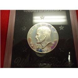 1973-S IKE SILVER DOLLAR PROOF (BROWN PACK) BETTER DATE COIN, HARDER TO GET
