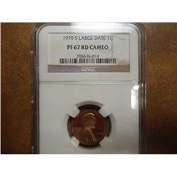 1970-S LARGE DATE LINCOLN CENT NGC PF67 RD CAMEO