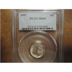 1957 SILVER ROOSEVELT DIME PCGS MS65
