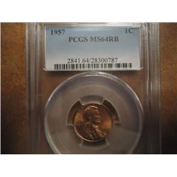 1957 LINCOLN CENT PCGS MS64RB
