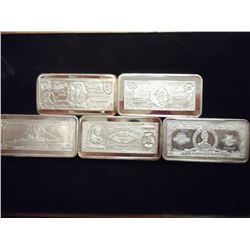 5 ASSORTED INGOTS EACH GUARANTEED TO CONTAIN 15 GRAINS OF FINE SILVER, "CURRENCY SERIES"
