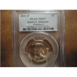 2011-P JOHNSON DOLLAR PCGS MS67 POS. A