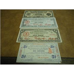 5 CENTAVO,5,10 & 20 PESOS WWII PHILIPINNES GUERRILLA MONEY