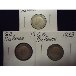 1930,32 & 1933 GREAT BRITAIN SILVER 6 PENCE