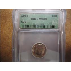 1967 ROOSEVELT DIME ICG MS69