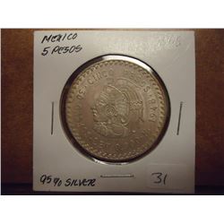 1948 MEXICO SILVER 5 PESOS .8680 OZ. ASW
