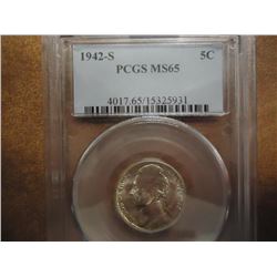 1942-S 35% SILVER JEFFERSON WAR NICKEL PCGS MS65