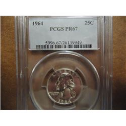 1964 WASHINGTON SILVER QUARTER PCGS PR67