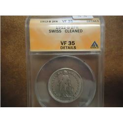 1912-B SWISS SILVER 2 FRANC ANACS VF35 DETAILS