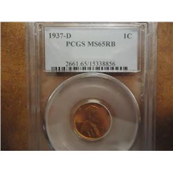 1937-D LINCOLN CENT PCGS MS65RB