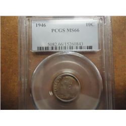 1946 SILVER ROOSEVELT DIME PCGS MS66