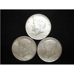 3-1964 90% SILVER KENNEDY HALF DOLLARS