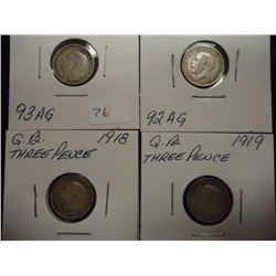 1915,16,18 & 19 GREAT BRITAIN SILVER 3 PENCE