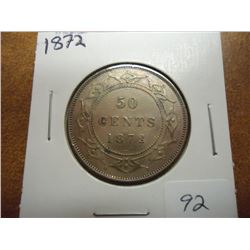 1872-H NEWFOUNDLAND SILVER 50 CENTS VERY FINE RETAILS IS $150.00