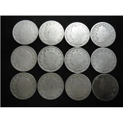 12 ASSORTED LIBERTY "V" NICKELS
