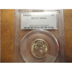 1944-S 35% SILVER JEFFERSON WAR NICKEL PCGS MS66