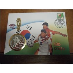 KOREA ENVELOPE WITH 1994 1 OZ. .999 SILVER 500 WON WORLD CHAMPIONSHIP OF FOOTBALL PROOF