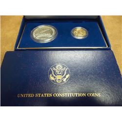 1987 US CONSTITUTION GOLD & SILVER PF COIN SET 1987-W $5 GOLD AND 1987-S SILVER DOLLAR, ORIGINAL MIN