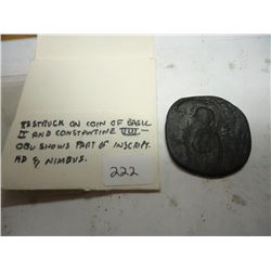 1035-56 A.D. THEODORA ANCIENT COIN STRUCK ON COIN OF BASIL II AND CONSTANTINE VIII, VERY FINE