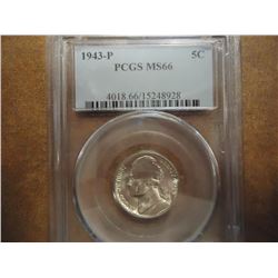 1945-P 35% SILVER JEFFERSON WAR NICKEL PCGS MS66