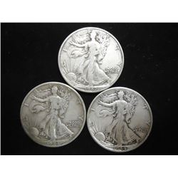 1942,1943-D & 1944 WALKING LIBERTY HALF DOLLARS