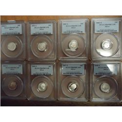 2000-S-2008-S SILVER ROOSEVELT DIMES ALL PCGS PR69 DCAM'S, 8 COINS MISSING 2006-S