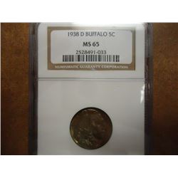 1938-D BUFFALO NICKEL NGC MS65
