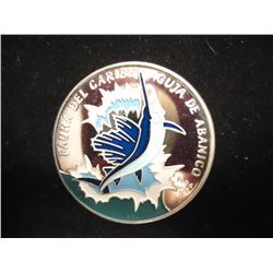 1994 CUBA SILVER 10 PESOS FAUNA COLORIZED PF