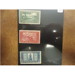 SET OF 3-SCOTT #617-619 LEXINGTON-CONCORD STAMPS 1 CENT GREEN, 2 CENT RED AND 5 CENT BLUE