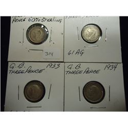 1931,32,33 & 1934 GREAT BRITAIN SILVER 3 PENCE