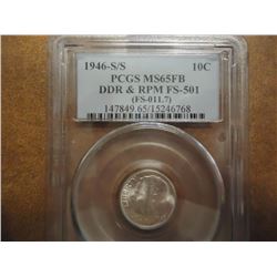 1946-S/S SILVER ROOSEVELT DIME PCGS MS65FB DDR & RPM FS-501