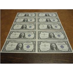 10 CONSECUTIVE SERIAL NUMBER 1957 $1 SILVER CERTS. CRISP UNC SERIAL NUMBERS ARE V79982778A-V79982787