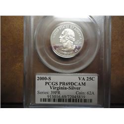 2000-S SILVER VIRGINIA QUARTER PCGS PR69 DCAM